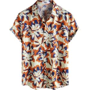 imageVATPAVE Mens Casual Short Sleeve Button Down Shirts Regular Fit Hawaiian Summer ShirtKhakiorange