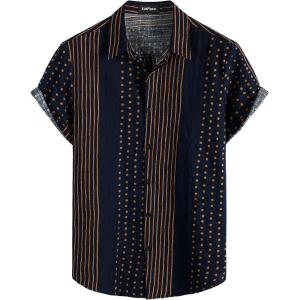 imageVATPAVE Mens Casual Short Sleeve Button Down Shirts Regular Fit Hawaiian Summer ShirtNavy Strip