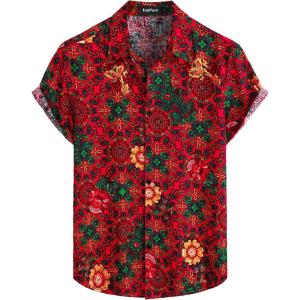 imageVATPAVE Mens Casual Short Sleeve Button Down Shirts Regular Fit Hawaiian Summer ShirtRed