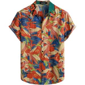 imageVATPAVE Mens Casual Short Sleeve Button Down Shirts Regular Fit Hawaiian Summer ShirtRed Blue