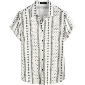 imageVATPAVE Mens Casual Short Sleeve Button Down Shirts Regular Fit Hawaiian Summer ShirtWhite Black