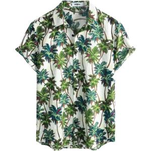 imageVATPAVE Mens Casual Short Sleeve Button Down Shirts Regular Fit Hawaiian Summer ShirtWhitegreen