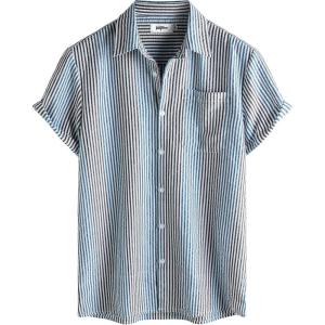 imageVATPAVE Mens Casual Striped Shirts Short Sleeve Button Down Summer Shirts Regular Fit Beach Shirts with PocketBlackblue White
