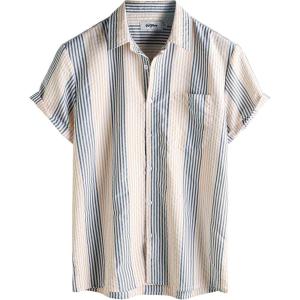 imageVATPAVE Mens Casual Striped Shirts Short Sleeve Button Down Summer Shirts Regular Fit Beach Shirts with PocketKhakigray White