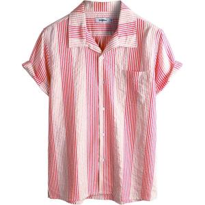 imageVATPAVE Mens Casual Striped Shirts Short Sleeve Button Down Summer Shirts Regular Fit Beach Shirts with PocketRed