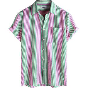 imageVATPAVE Mens Casual Striped Shirts Short Sleeve Button Down Summer Shirts Regular Fit Beach Shirts with PocketRose Green