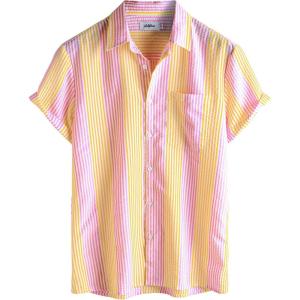 imageVATPAVE Mens Casual Striped Shirts Short Sleeve Button Down Summer Shirts Regular Fit Beach Shirts with PocketYellowpink White
