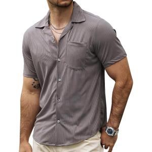 imageVATPAVE Mens Casual Summer Shirts Short Sleeve Button Down Shirts Fashion Textured Beach Hawaiian Shirts with PocketGray