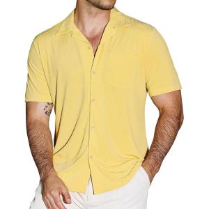 imageVATPAVE Mens Casual Summer Shirts Short Sleeve Button Down Shirts Fashion Textured Beach Hawaiian Shirts with PocketKhaki