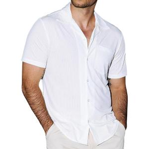 imageVATPAVE Mens Casual Summer Shirts Short Sleeve Button Down Shirts Fashion Textured Beach Hawaiian Shirts with PocketWhite