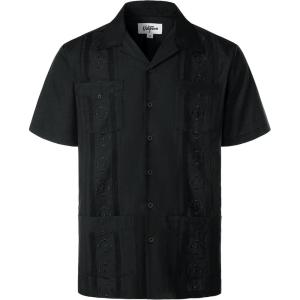 imageVATPAVE Mens Embroidered Cuban Guayabera Shirts Casual Button Down Short Sleeve Beach ShirtsBlack