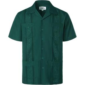 imageVATPAVE Mens Embroidered Cuban Guayabera Shirts Casual Button Down Short Sleeve Beach ShirtsGreen