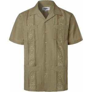 imageVATPAVE Mens Embroidered Cuban Guayabera Shirts Casual Button Down Short Sleeve Beach ShirtsKhaki
