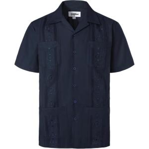 imageVATPAVE Mens Embroidered Cuban Guayabera Shirts Casual Button Down Short Sleeve Beach ShirtsNavy