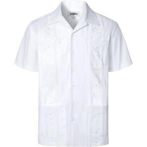 imageVATPAVE Mens Embroidered Cuban Guayabera Shirts Casual Button Down Short Sleeve Beach ShirtsWhite