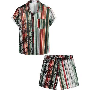 imageVATPAVE Mens Flamingo Hawaiian Sets Casual Short Sleeve Button Down Shirts Beach OutfitsMulticolor