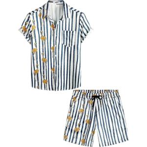 imageVATPAVE Mens Flamingo Hawaiian Sets Casual Short Sleeve Button Down Shirts Beach OutfitsNavy