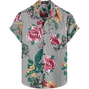 imageVATPAVE Mens Floral Hawaiian Shirt Casual Button Down Short Sleeve Aloha Beach ShirtsBlack Flower