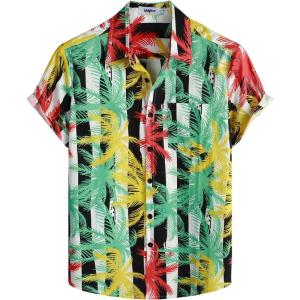 imageVATPAVE Mens Floral Hawaiian Shirt Casual Button Down Short Sleeve Aloha Beach ShirtsBlackyellow