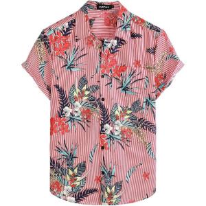 imageVATPAVE Mens Floral Hawaiian Shirt Casual Button Down Short Sleeve Aloha Beach ShirtsRed