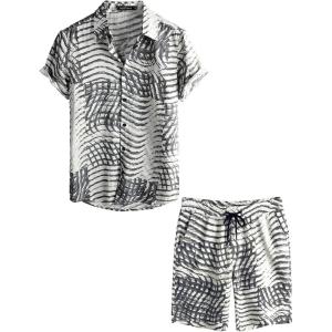 imageVATPAVE Mens Floral Hawaiian Shirts Short Sleeve Button Down Beach Shirts SuitsBeige