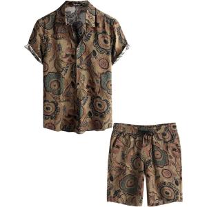imageVATPAVE Mens Floral Hawaiian Shirts Short Sleeve Button Down Beach Shirts SuitsBrown