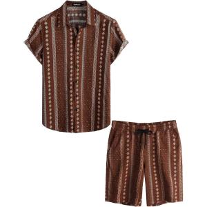 imageVATPAVE Mens Floral Hawaiian Shirts Short Sleeve Button Down Beach Shirts SuitsCoffee
