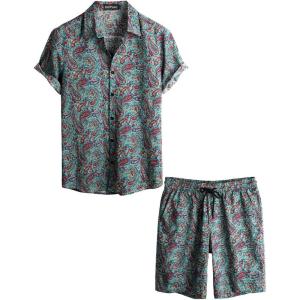 imageVATPAVE Mens Floral Hawaiian Shirts Short Sleeve Button Down Beach Shirts SuitsGreen
