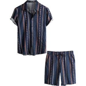 imageVATPAVE Mens Floral Hawaiian Shirts Short Sleeve Button Down Beach Shirts SuitsNavy
