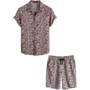 imageVATPAVE Mens Floral Hawaiian Shirts Short Sleeve Button Down Beach Shirts SuitsPink