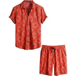 imageVATPAVE Mens Floral Hawaiian Shirts Short Sleeve Button Down Beach Shirts SuitsRed Yellow