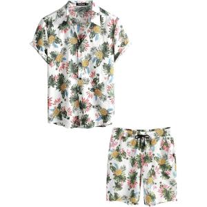 imageVATPAVE Mens Floral Hawaiian Shirts Short Sleeve Button Down Beach Shirts SuitsWhitepineapple