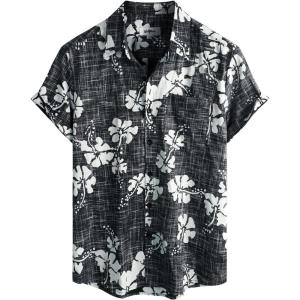 imageVATPAVE Mens Front Pocket Hawaiian Shirts Casual Floral Shirts Short Sleeve Button Down Beach Tropical ShirtsBlack White