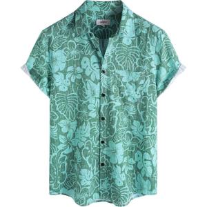 imageVATPAVE Mens Front Pocket Hawaiian Shirts Casual Floral Shirts Short Sleeve Button Down Beach Tropical ShirtsGreen Gray