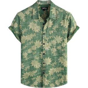 imageVATPAVE Mens Front Pocket Hawaiian Shirts Casual Floral Shirts Short Sleeve Button Down Beach Tropical ShirtsGreen Leaves