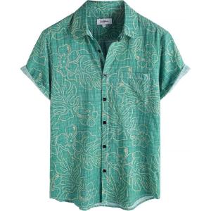 imageVATPAVE Mens Front Pocket Hawaiian Shirts Casual Floral Shirts Short Sleeve Button Down Beach Tropical ShirtsGreenyellow