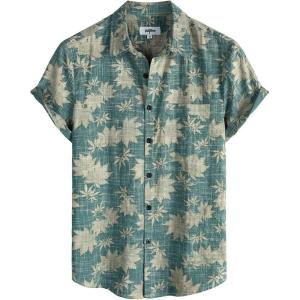imageVATPAVE Mens Front Pocket Hawaiian Shirts Casual Floral Shirts Short Sleeve Button Down Beach Tropical ShirtsLightblue Leaves