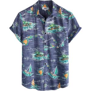 imageVATPAVE Mens Front Pocket Hawaiian Shirts Casual Floral Shirts Short Sleeve Button Down Beach Tropical ShirtsNavyboat
