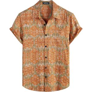 imageVATPAVE Mens Front Pocket Hawaiian Shirts Casual Floral Shirts Short Sleeve Button Down Beach Tropical ShirtsOrange
