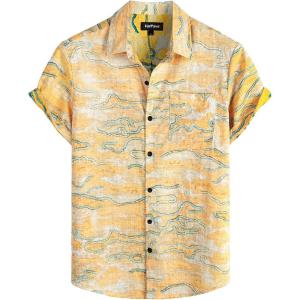 imageVATPAVE Mens Front Pocket Hawaiian Shirts Casual Floral Shirts Short Sleeve Button Down Beach Tropical ShirtsYellow