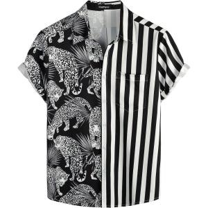 imageVATPAVE Mens Hawaiian Flamingo Shirts Casual Tropical Short Sleeve Button Down Shirt Summer Beach ShirtsBlack Leopard