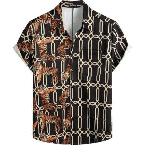 imageVATPAVE Mens Hawaiian Flamingo Shirts Casual Tropical Short Sleeve Button Down Shirt Summer Beach ShirtsBlack Tiger