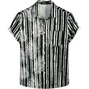 imageVATPAVE Mens Hawaiian Flamingo Shirts Casual Tropical Short Sleeve Button Down Shirt Summer Beach ShirtsBlackpalmleaf