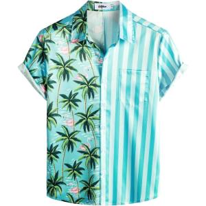 imageVATPAVE Mens Hawaiian Flamingo Shirts Casual Tropical Short Sleeve Button Down Shirt Summer Beach ShirtsBlue
