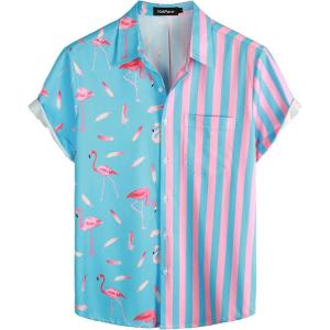 imageVATPAVE Mens Hawaiian Flamingo Shirts Casual Tropical Short Sleeve Button Down Shirt Summer Beach ShirtsBlue Flamingo