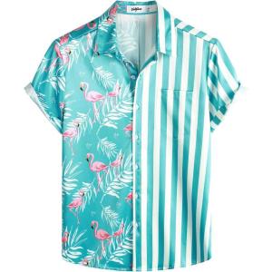 imageVATPAVE Mens Hawaiian Flamingo Shirts Casual Tropical Short Sleeve Button Down Shirt Summer Beach ShirtsBlue White