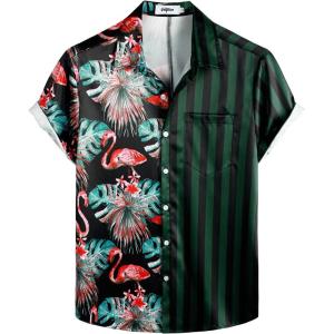 imageVATPAVE Mens Hawaiian Flamingo Shirts Casual Tropical Short Sleeve Button Down Shirt Summer Beach ShirtsBlueblack