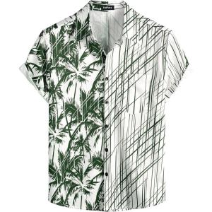 imageVATPAVE Mens Hawaiian Flamingo Shirts Casual Tropical Short Sleeve Button Down Shirt Summer Beach ShirtsGreen Coconut
