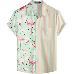 imageVATPAVE Mens Hawaiian Flamingo Shirts Casual Tropical Short Sleeve Button Down Shirt Summer Beach ShirtsGreen Flamingo