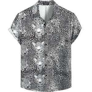 imageVATPAVE Mens Hawaiian Flamingo Shirts Casual Tropical Short Sleeve Button Down Shirt Summer Beach ShirtsLeopard Head